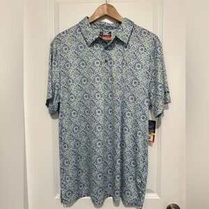 Men's Blue and Green Patterned Golf Shirt Polo UPF 50